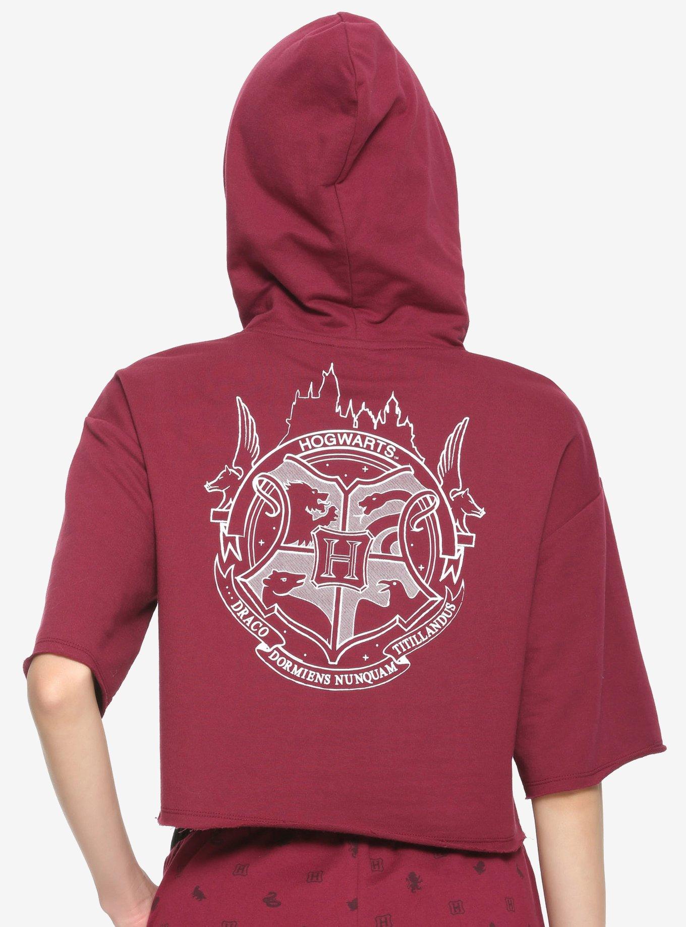 Harry Potter Hogwarts Girls Crop Short-Sleeve Hoodie, BURGUNDY, alternate