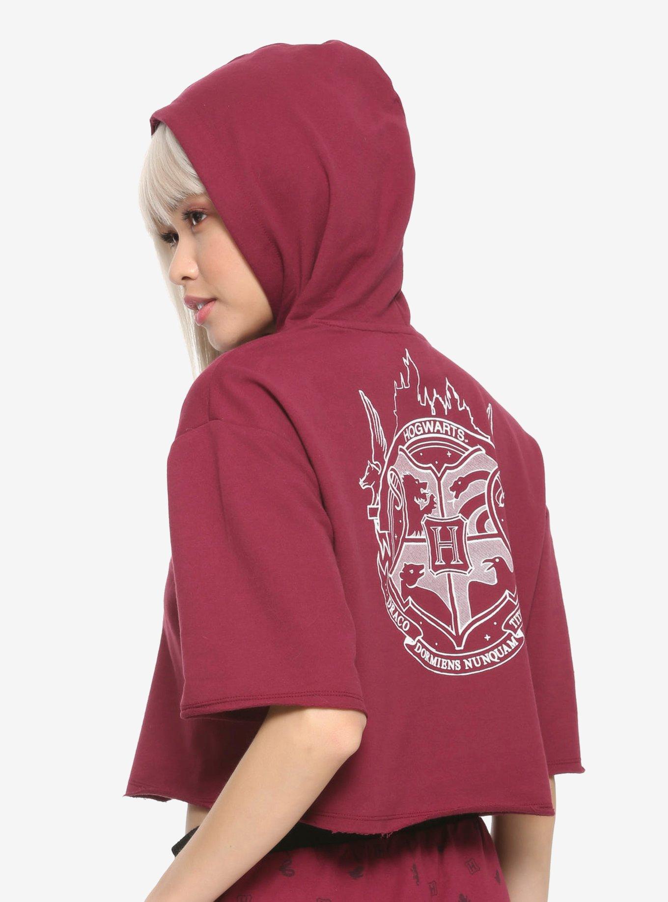 Harry Potter Hogwarts Girls Crop Short-Sleeve Hoodie, BURGUNDY, alternate