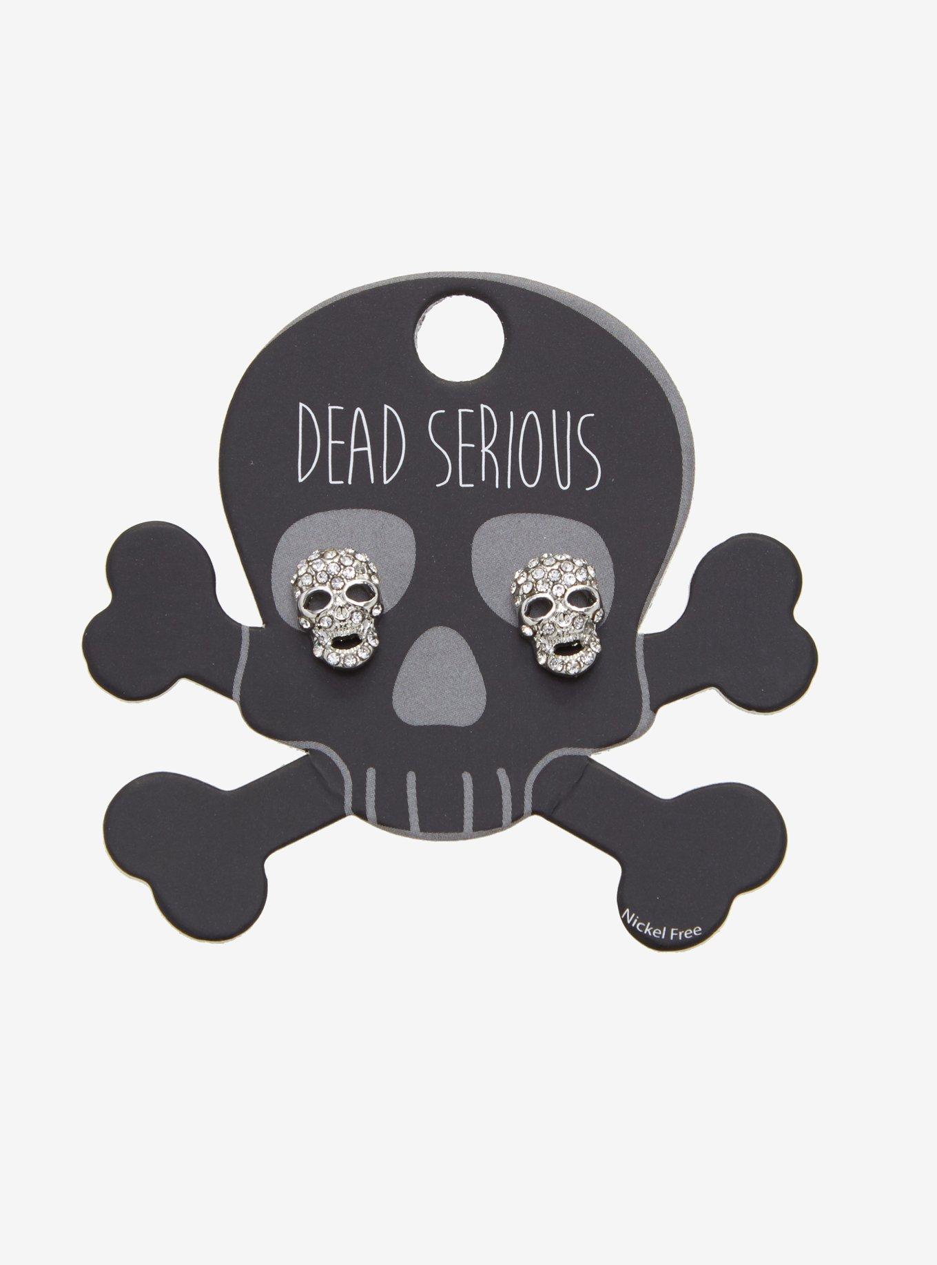 Skull Bling Stud Earrings, , alternate