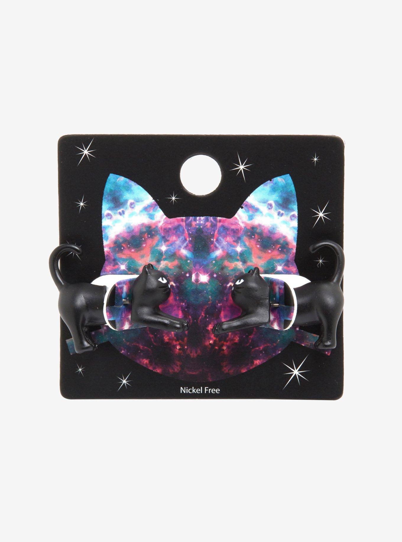 Black Cat Faux Tunnel Earrings, , alternate