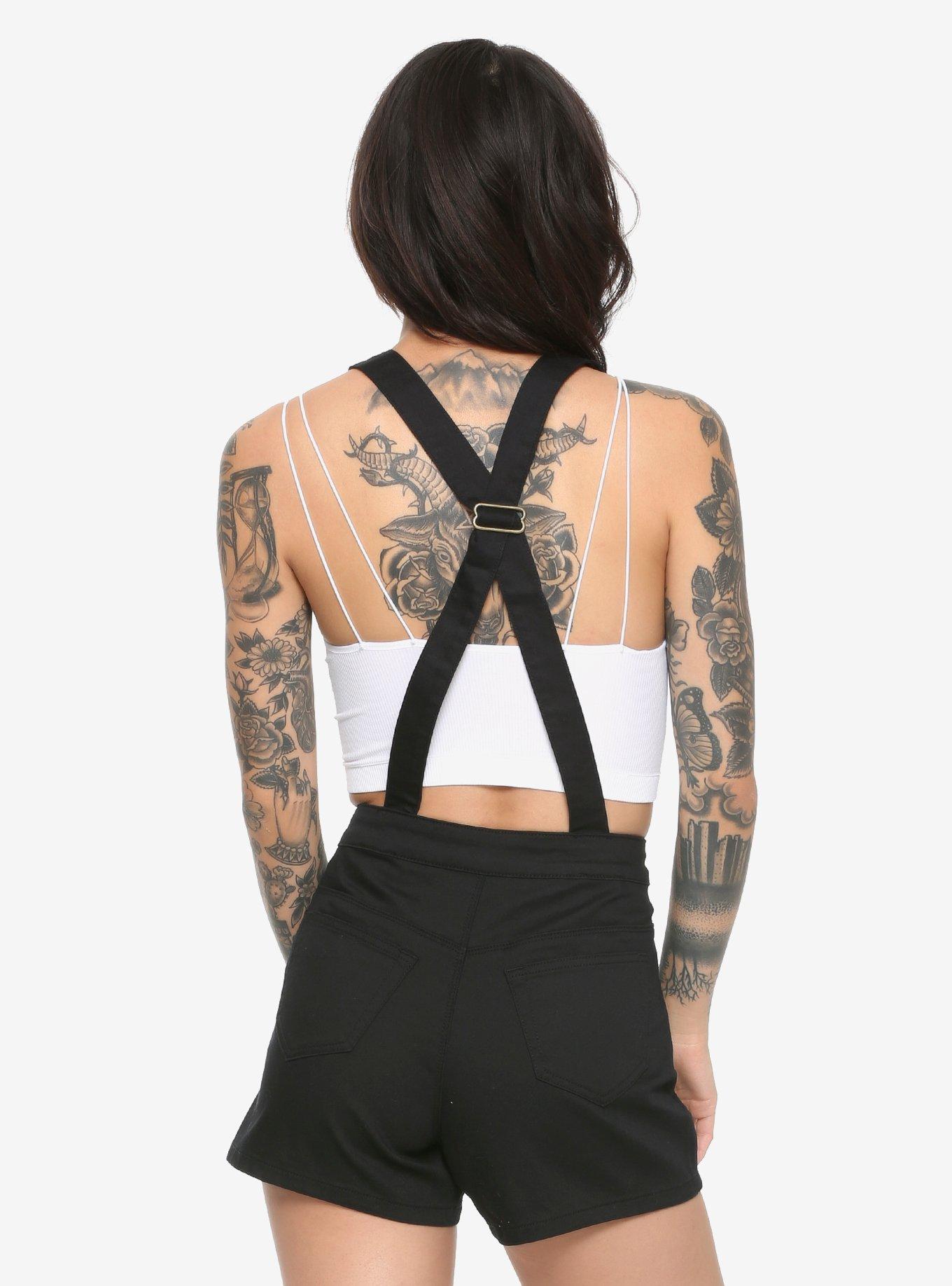 Black High-Waisted Suspender Sailor Shorts, , alternate