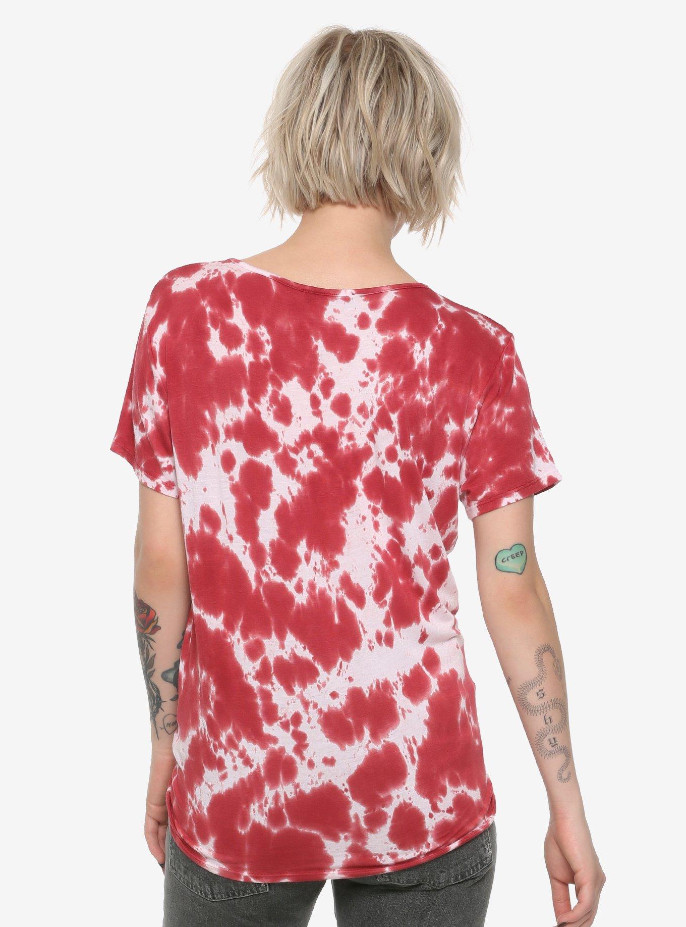 Red Bleach Wash V-Neck Tie-Front Girls T-Shirt, TIE DYE, alternate