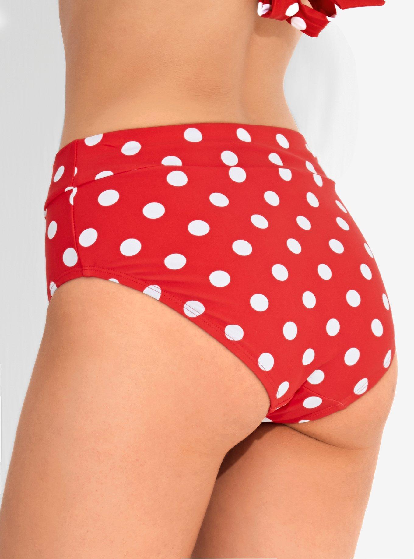 Red & White Polka Dot High-Waisted Swim Bottoms, RED, alternate