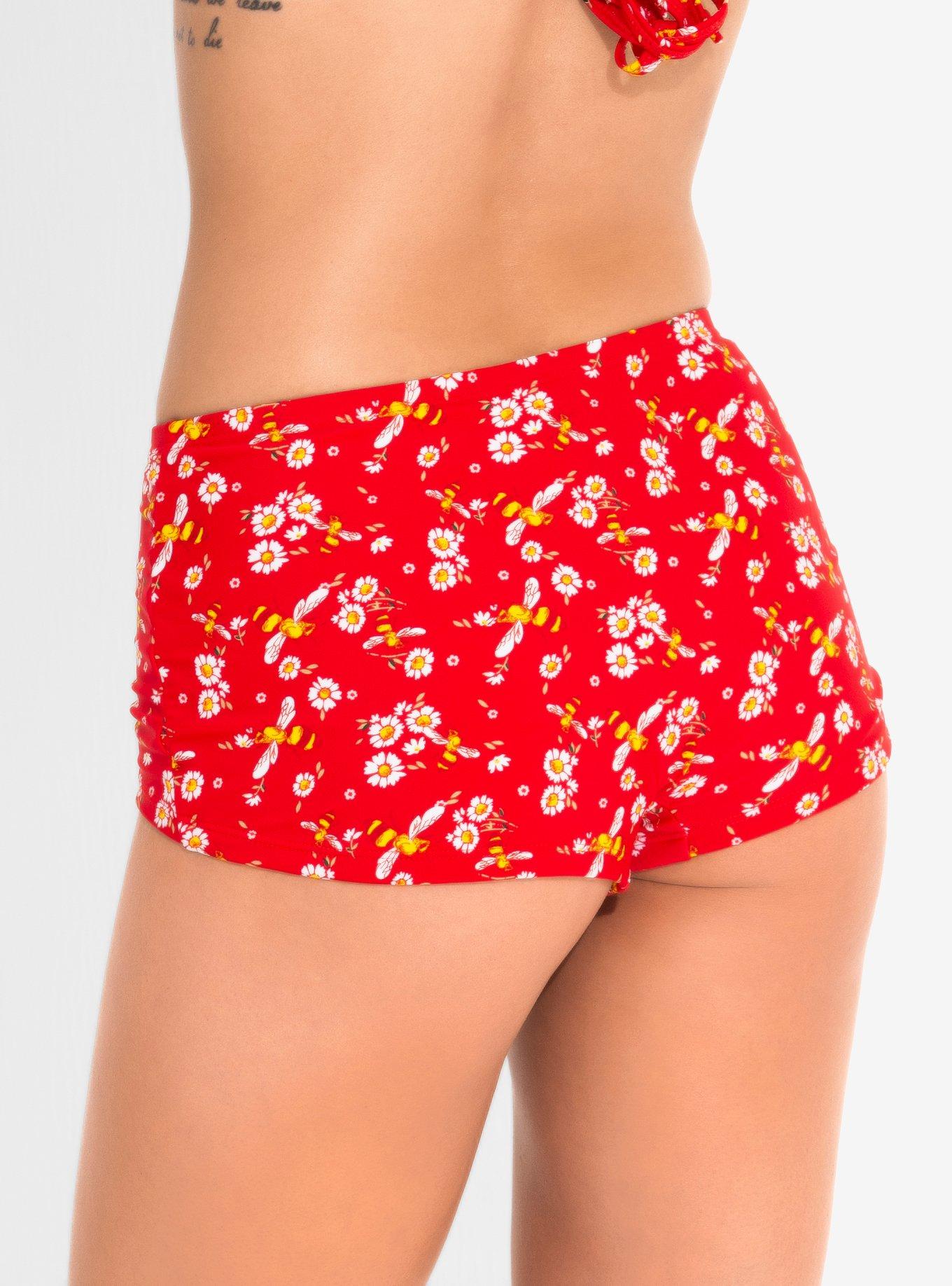 Daisy & Bumble Bee Halter Swim Bottoms, RED, alternate