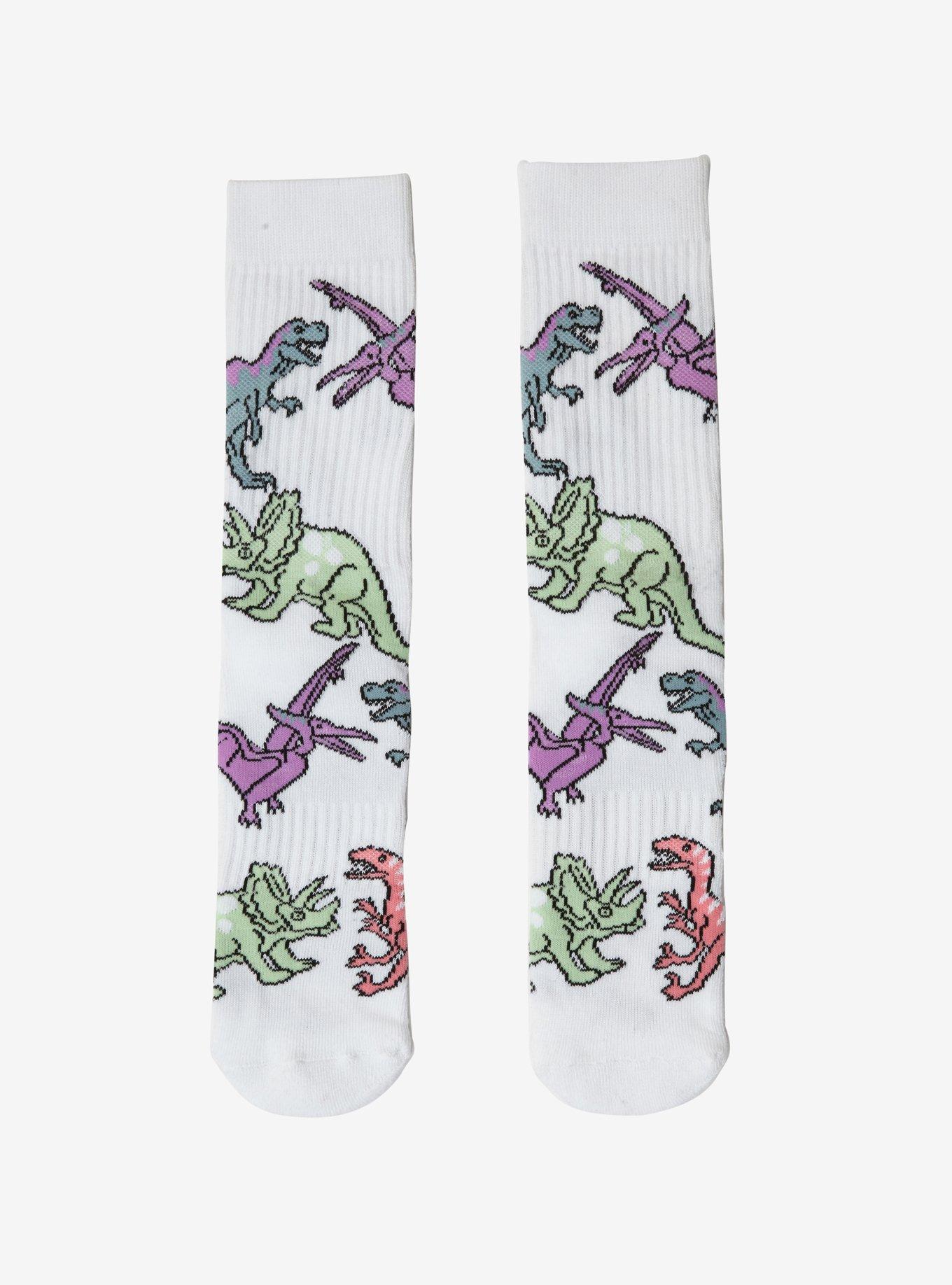 Pastel Dinosaur Crew Socks, , alternate
