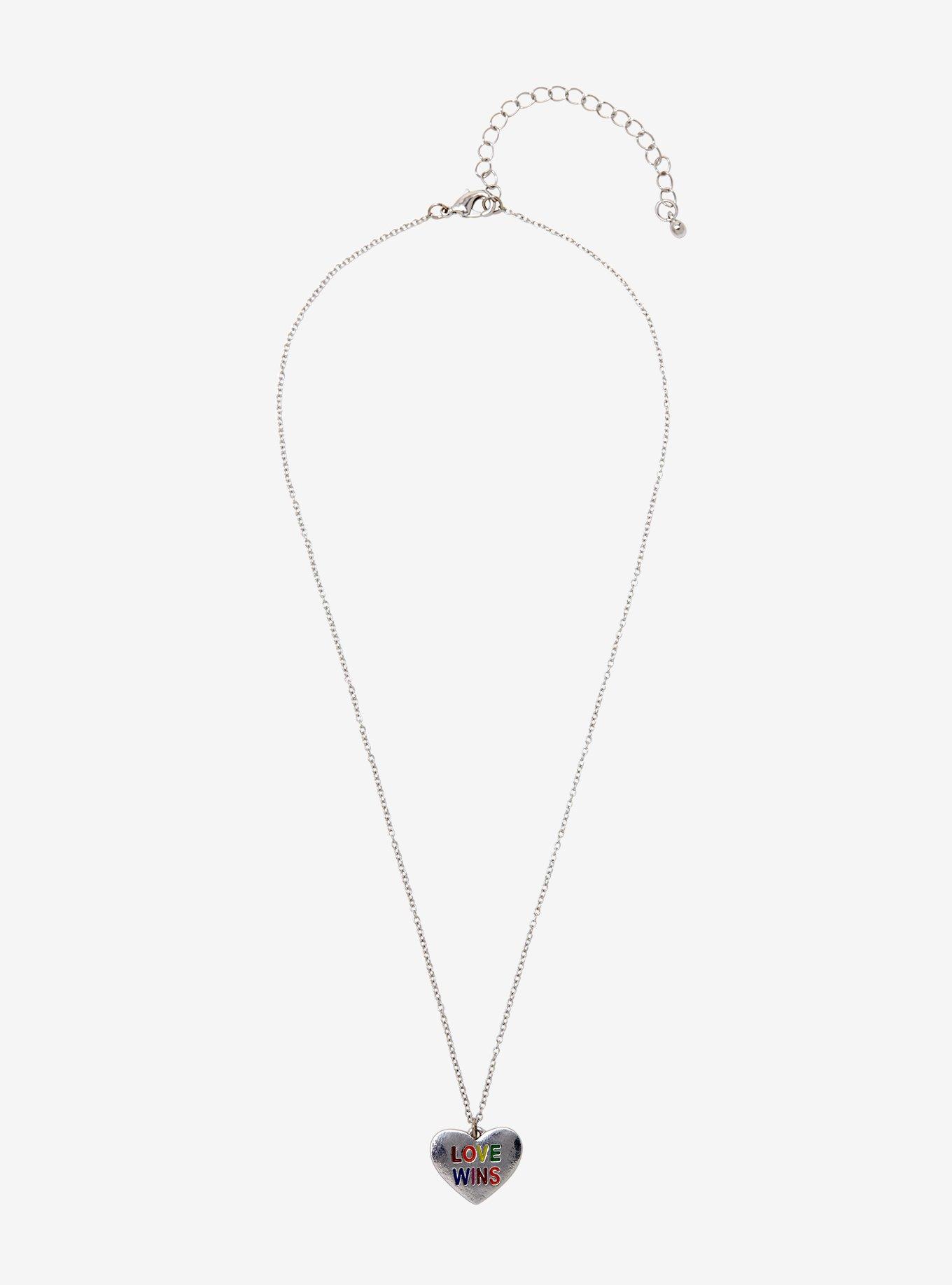 Love Wins Rainbow Dainty Heart Pendant Necklace, , alternate