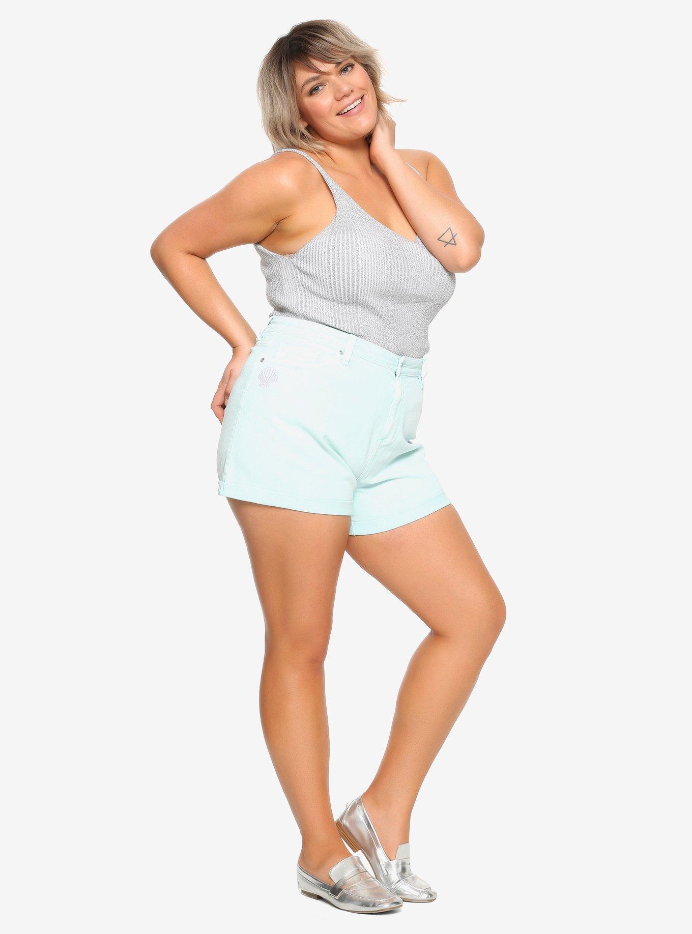 Disney The Little Mermaid 30th Anniversary Pastel Mint Mom Shorts Plus Size, , alternate