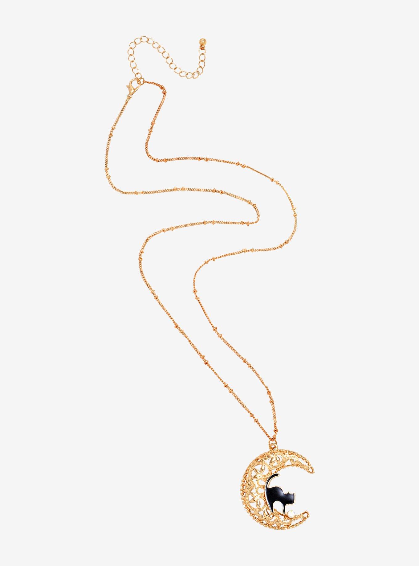 Cat Crescent Moon Necklace, , alternate