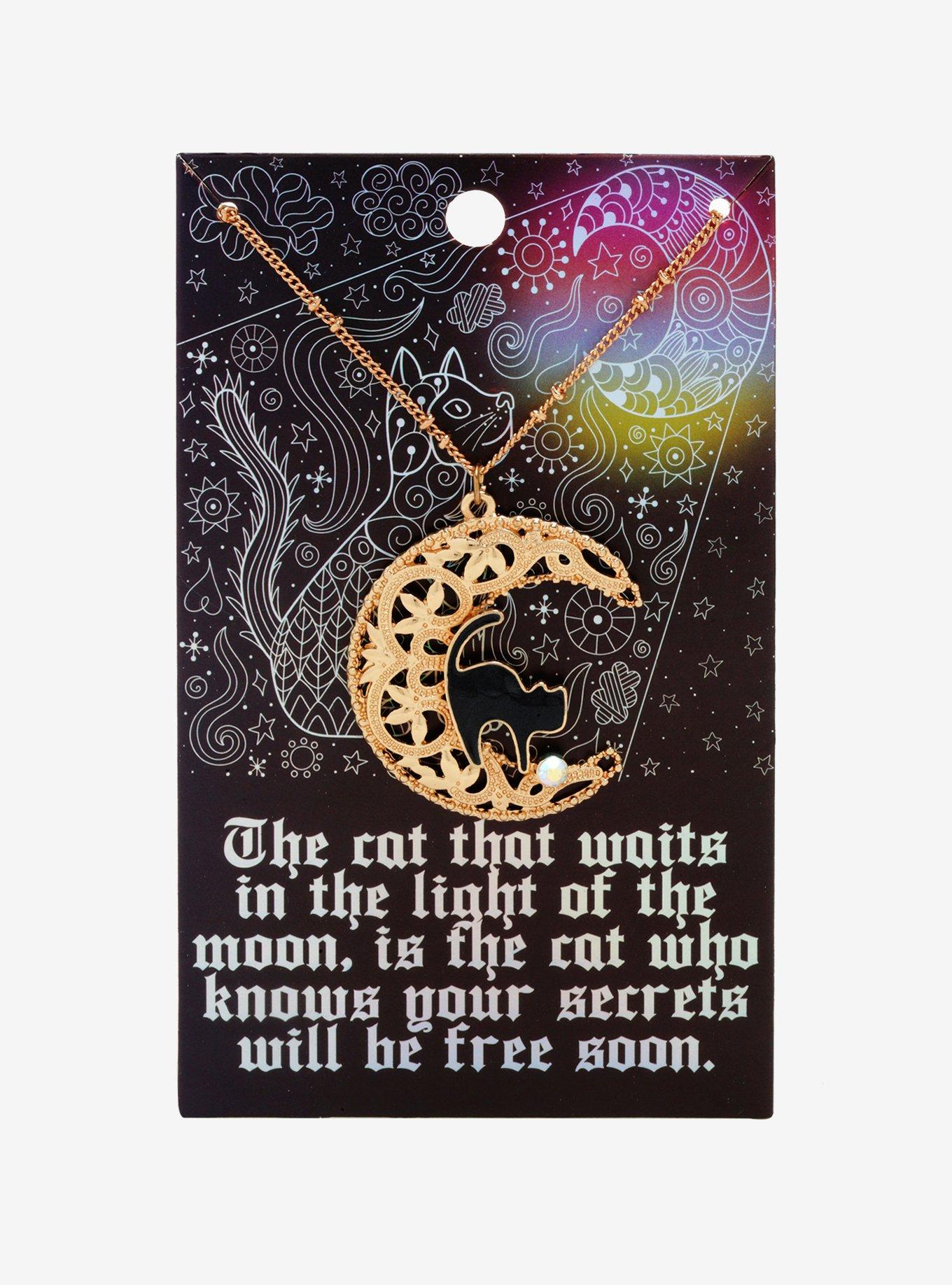 Cat Crescent Moon Necklace, , alternate