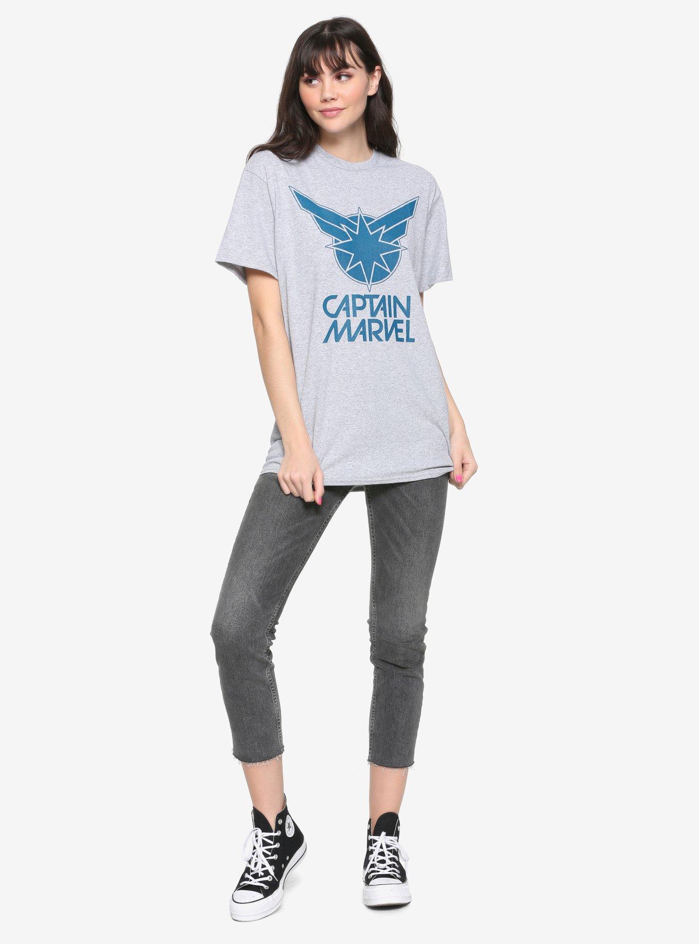 Marvel Captain Marvel Logo Girls Oversized T-Shirt, NAVY, alternate