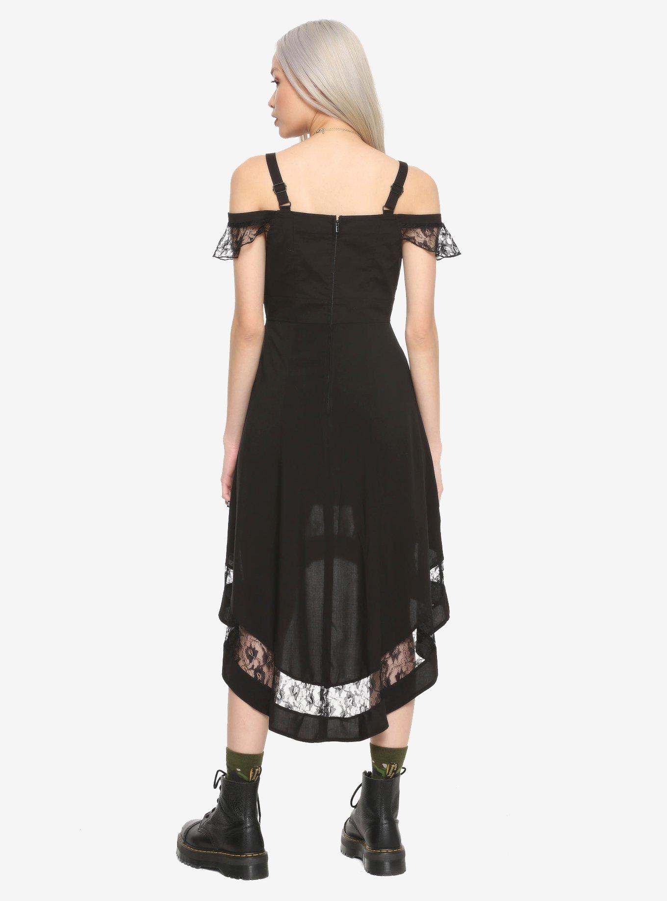 Royal Bones By Tripp Black Lace Detail Cold Shoulder Hi-Low Dress, , alternate