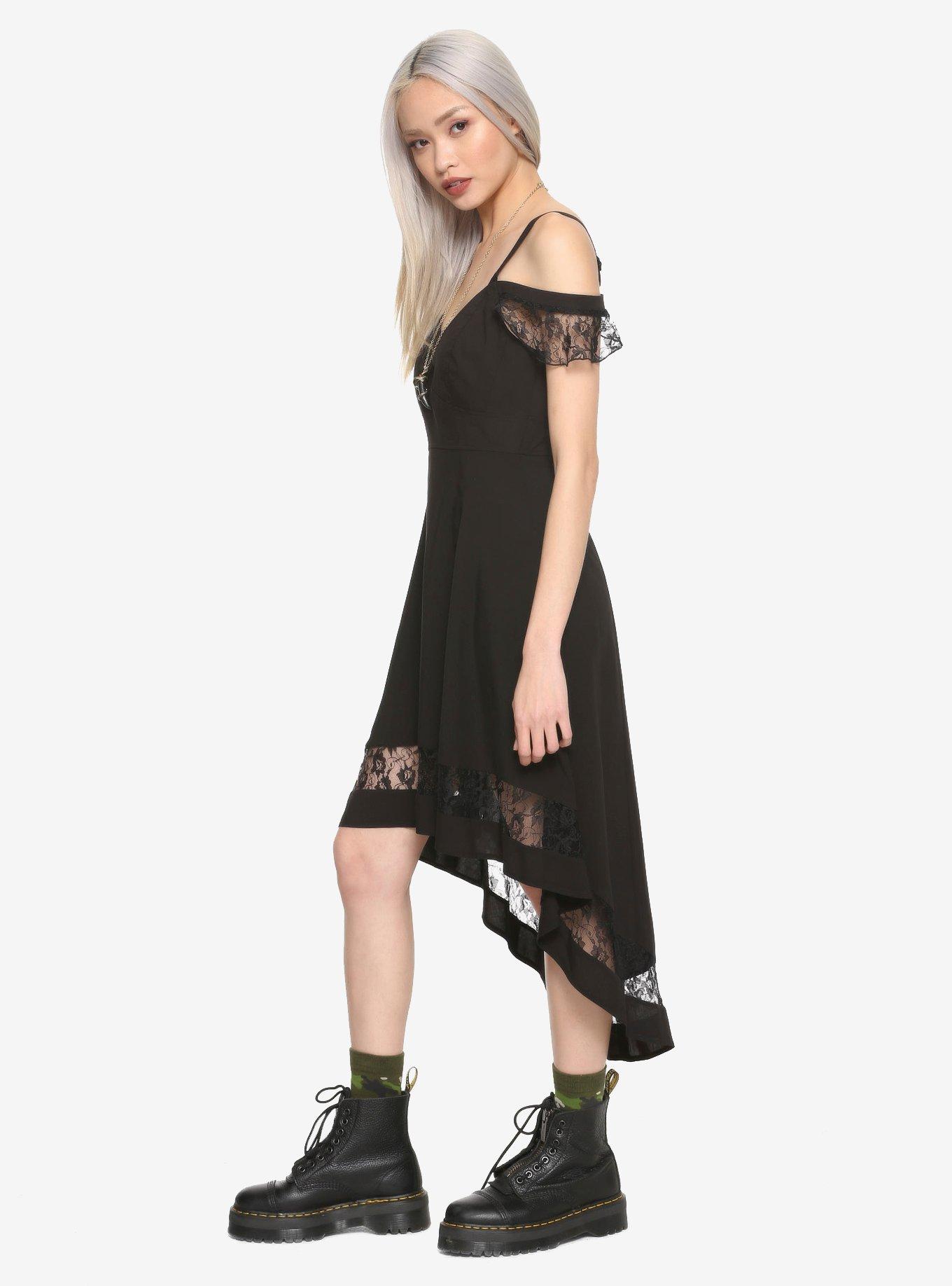 Royal Bones By Tripp Black Lace Detail Cold Shoulder Hi-Low Dress, , alternate