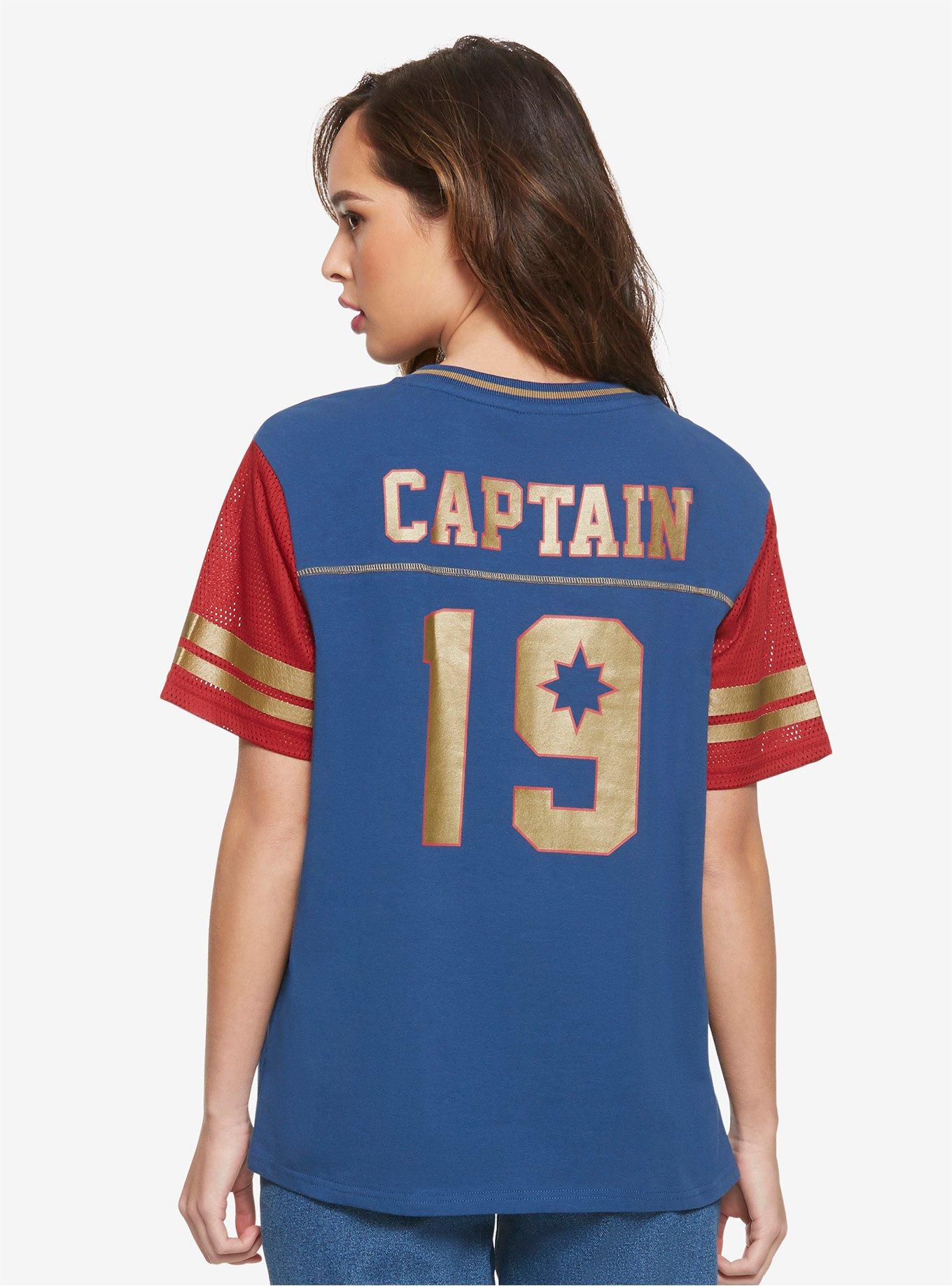 Her Universe Marvel Avengers Captain Marvel Girls Jersey T-Shirt, RED, alternate