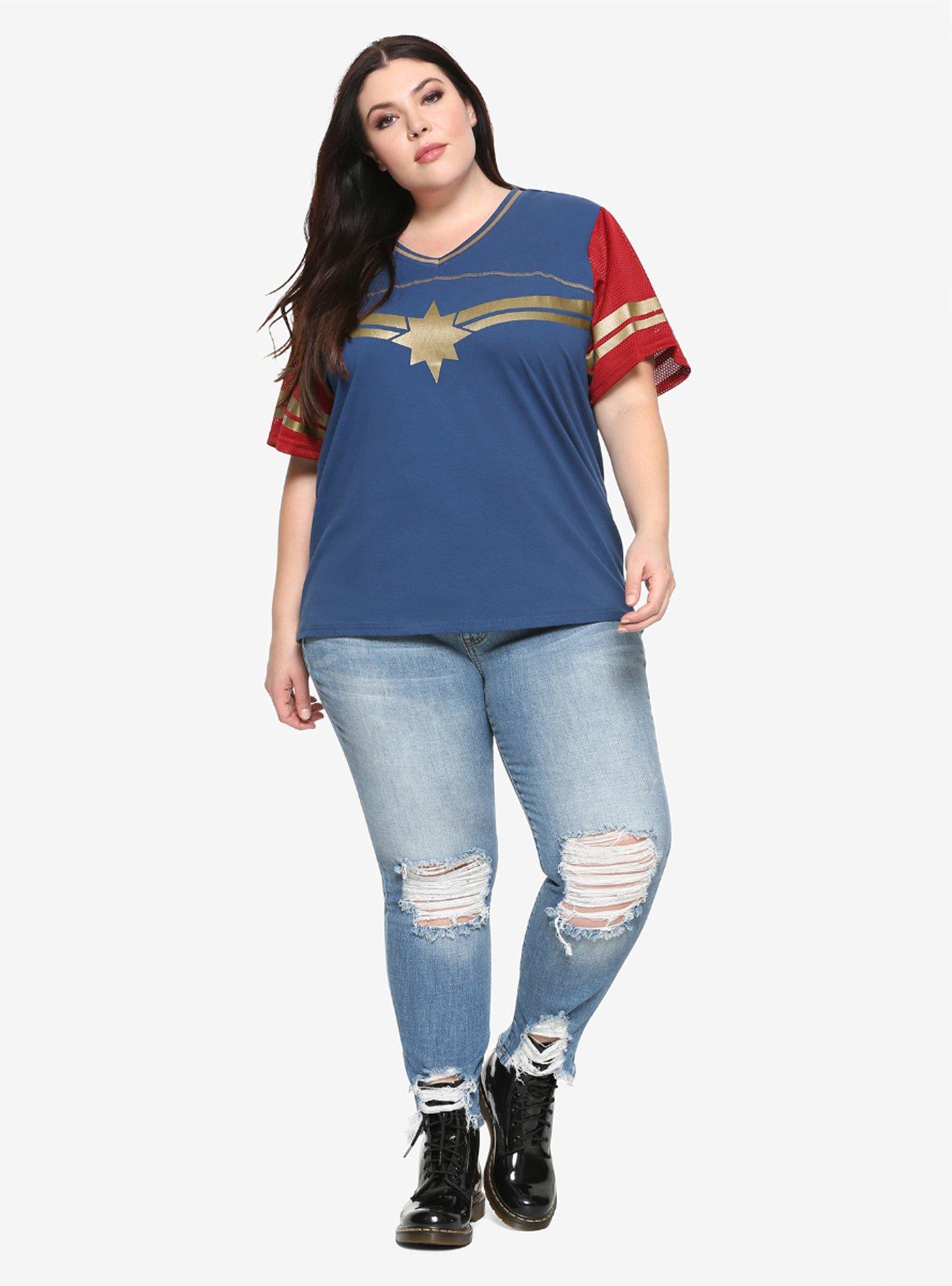 Her Universe Marvel Avengers Captain Marvel Girls Jersey T-Shirt Plus Size, , alternate