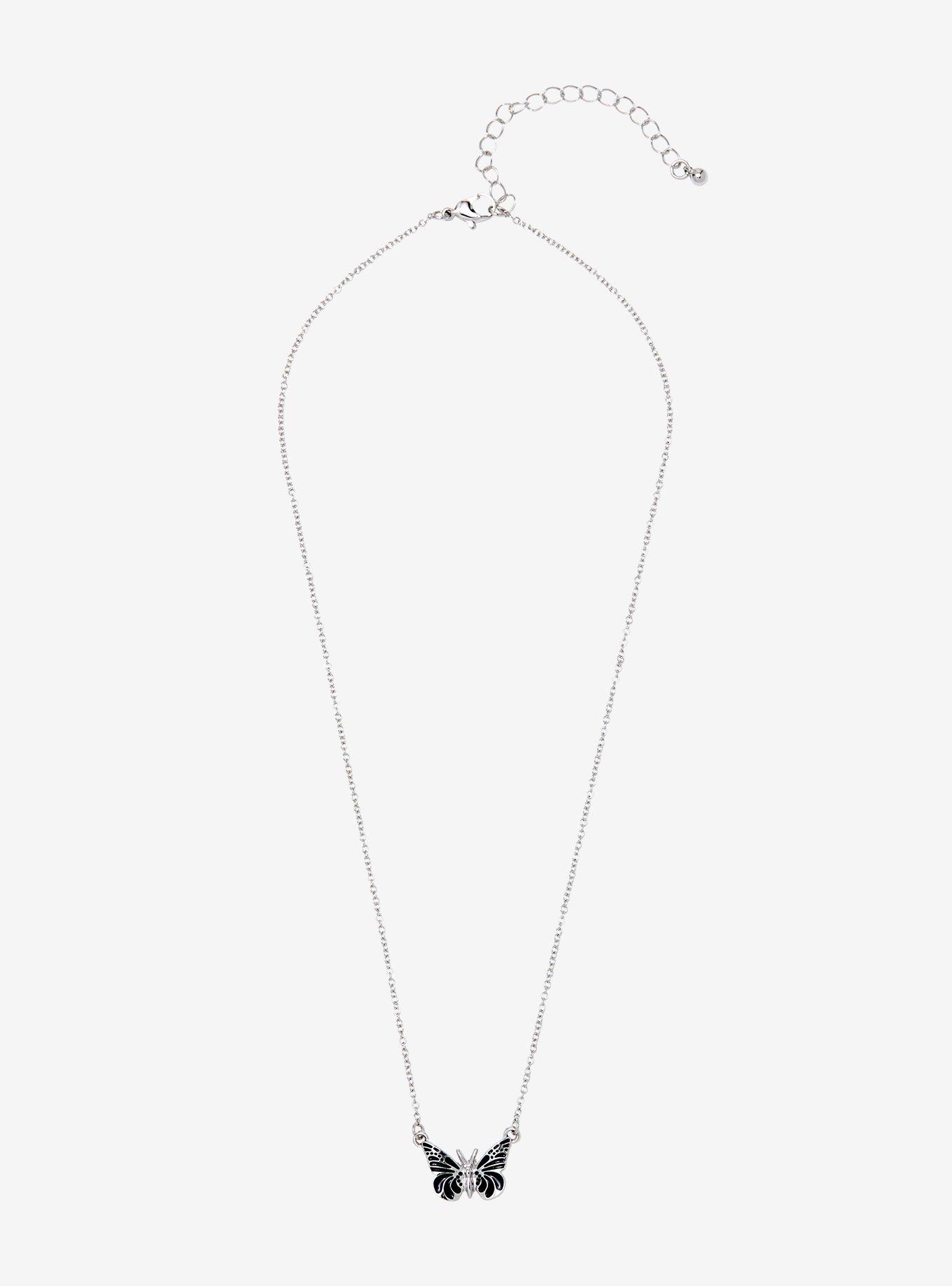 Black & Silver Butterfly Necklace, , alternate