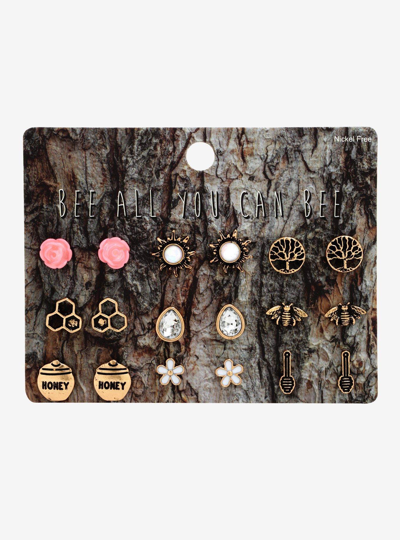Bee All You Can Bee Bees And Honey Earring Set, , alternate