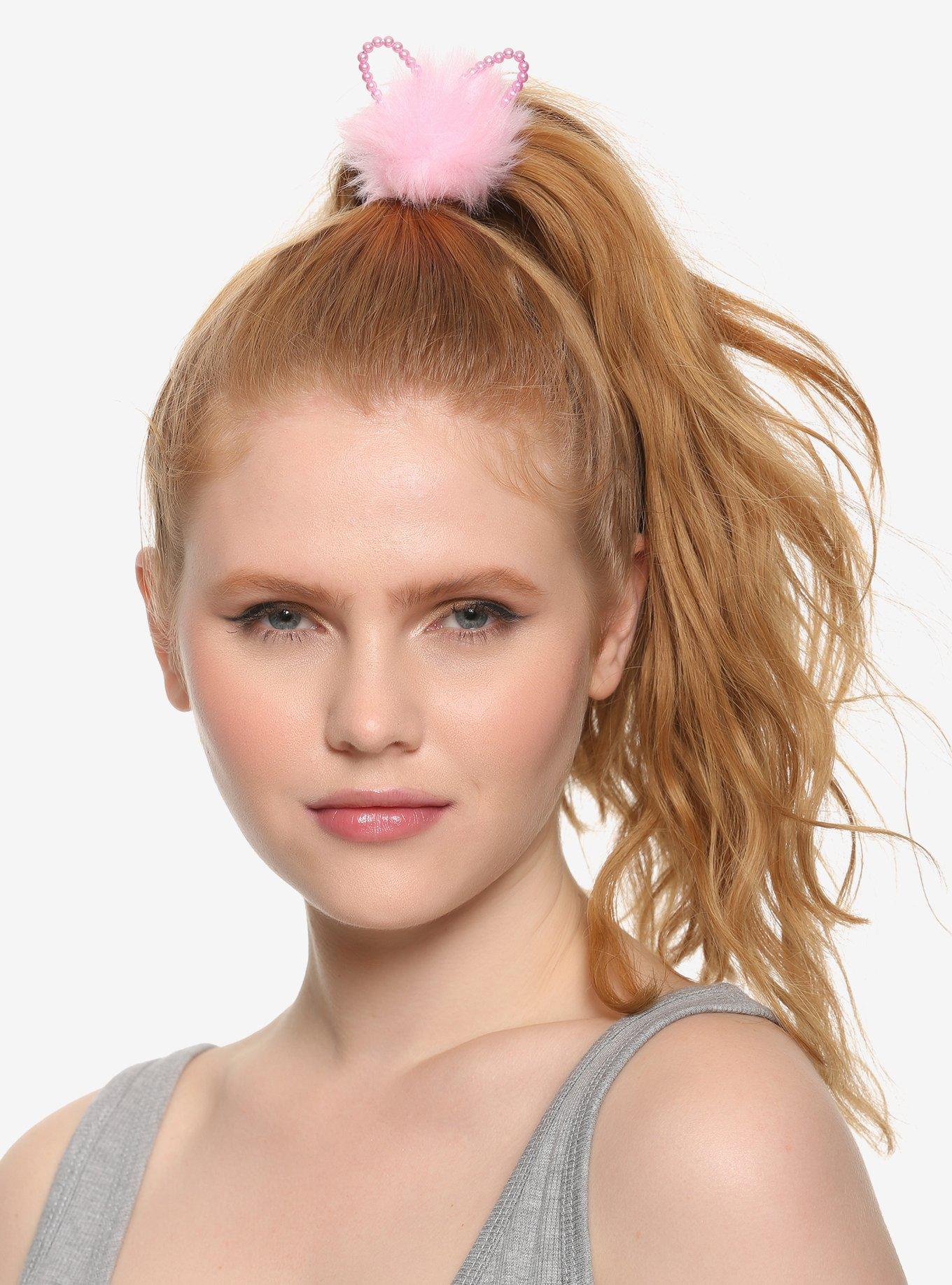 Fluffy Bunny Ear Hair Tie Set, , alternate
