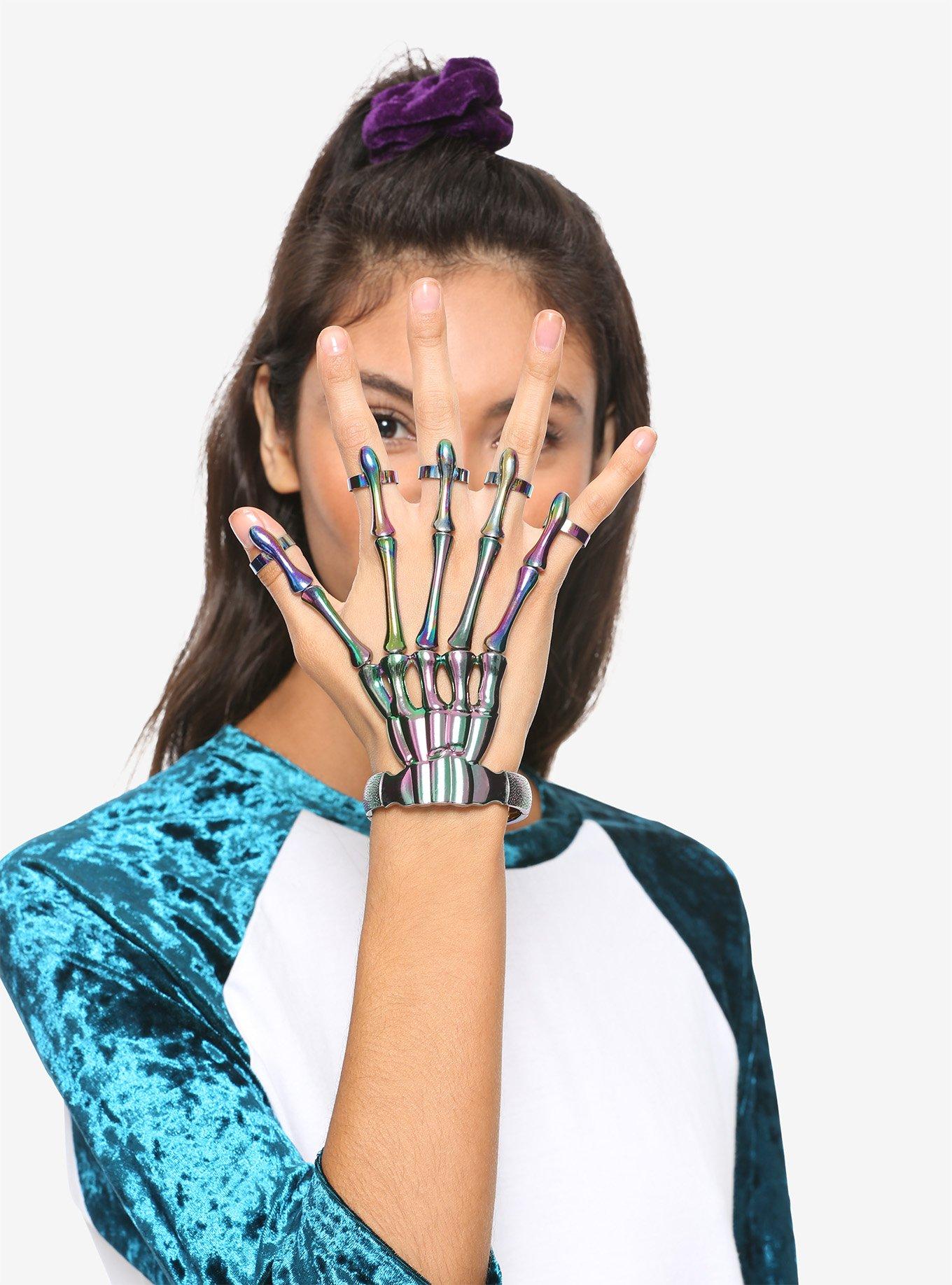 Anodized Skull Hand Ring Set, , alternate