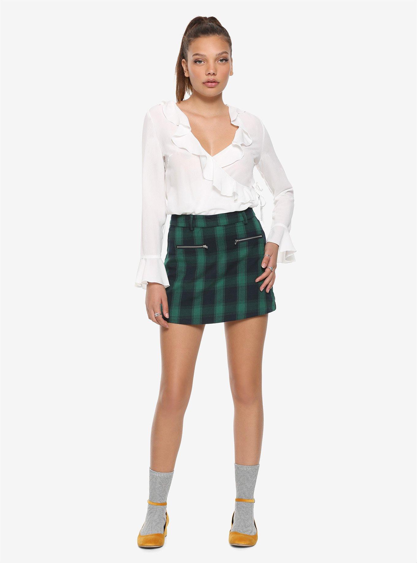 Green & Blue Plaid Skirt, , alternate