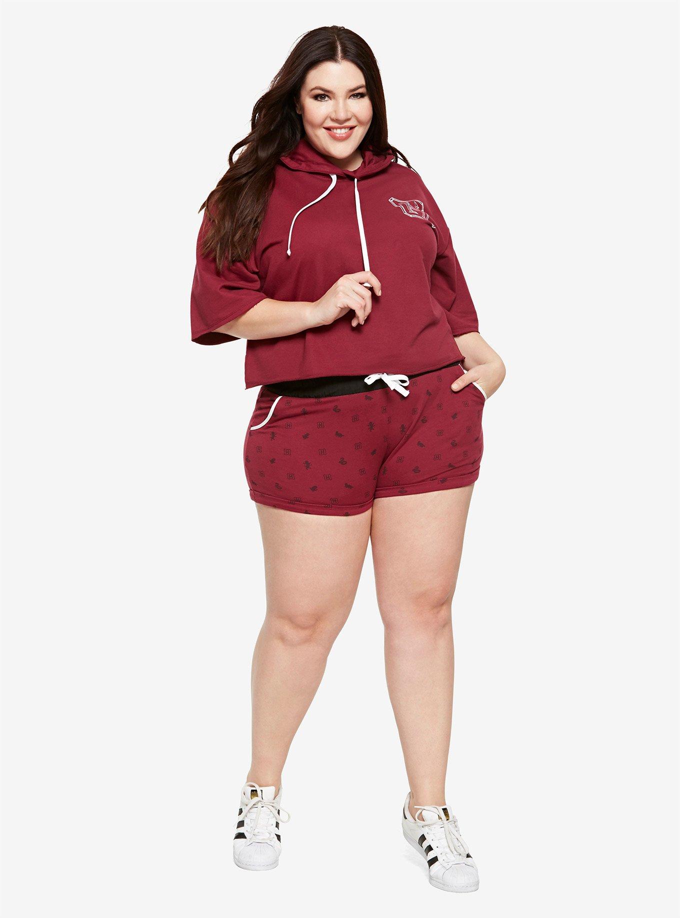 Harry Potter Hogwarts Girls Crop Short-Sleeve Hoodie Plus Size, BURGUNDY, alternate