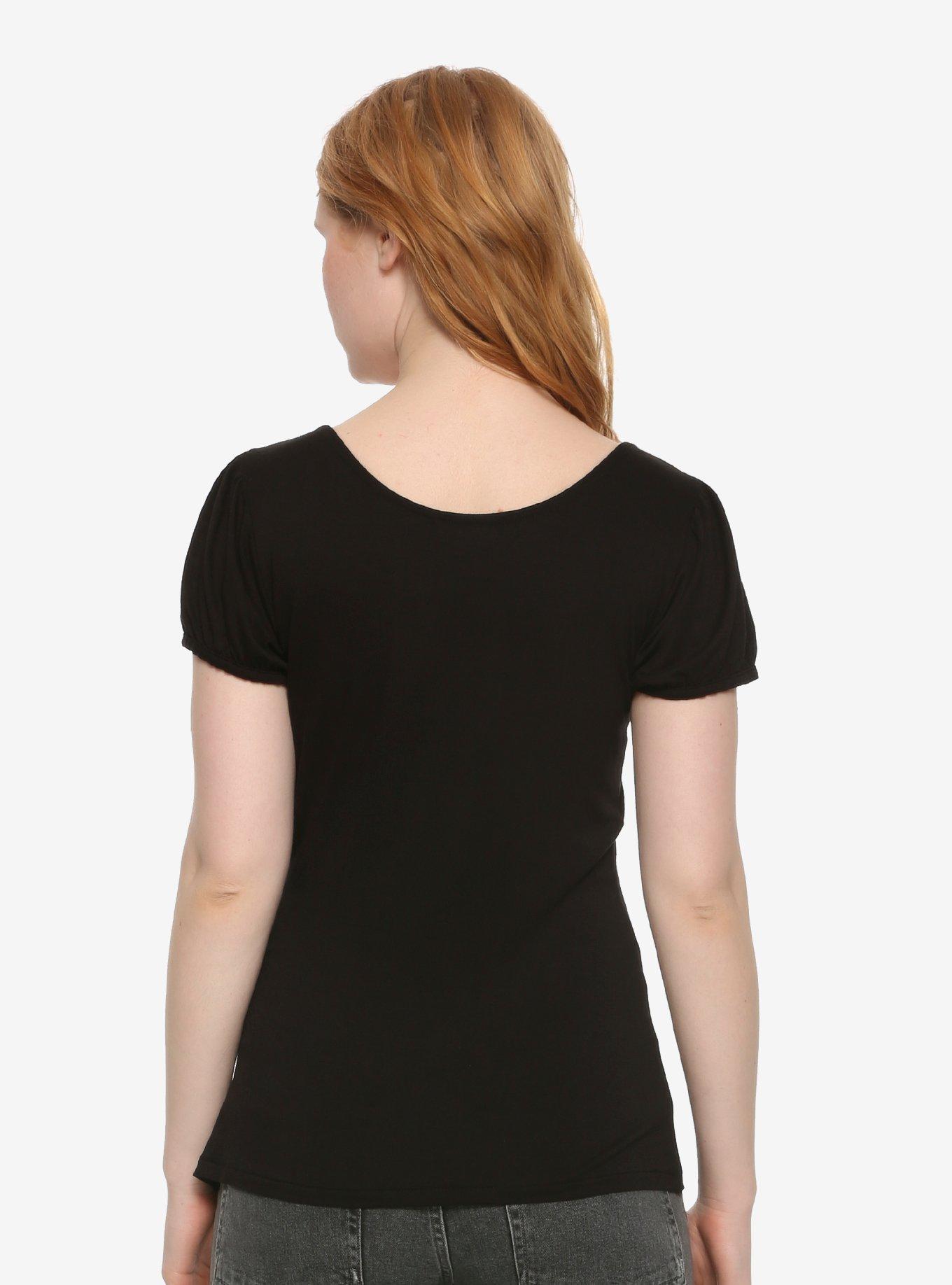 Black Lace-Up Girls Top, BLACK, alternate
