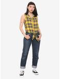 Yellow Plaid Tie-Front Girls Woven Button-Up, YELLOW, alternate