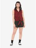 Red Plaid Tie-Front Girls Woven Button-Up, RED, alternate