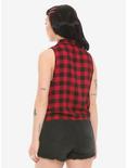 Red Plaid Tie-Front Girls Woven Button-Up, RED, alternate