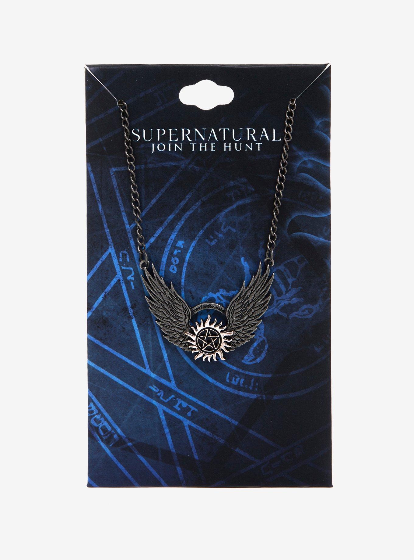 Supernatural Join The Hunt Castiel Wings Bib Pendant Necklace, , alternate