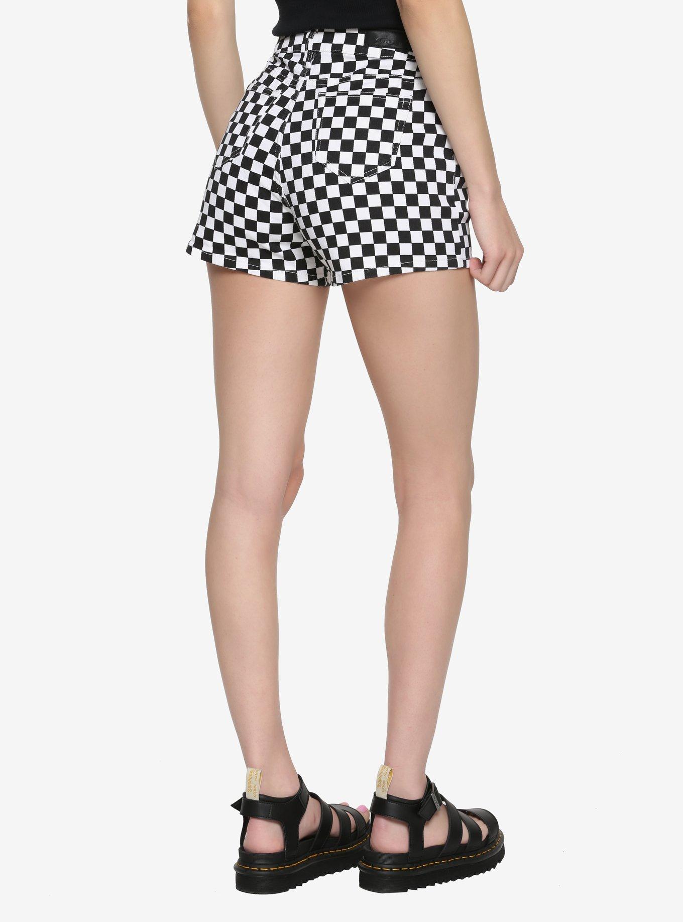 Blackheart Black & White Checkered Skinny Shorts, , alternate