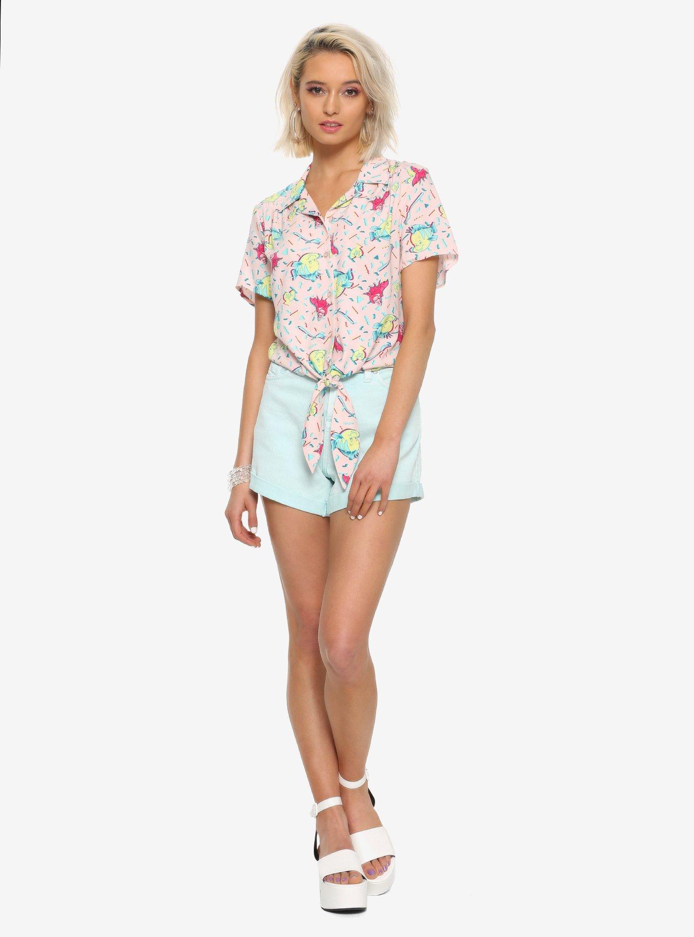 Disney The Little Mermaid 30th Anniversary Flounder & Sebastian Tie Front Woven Button-Up, , alternate