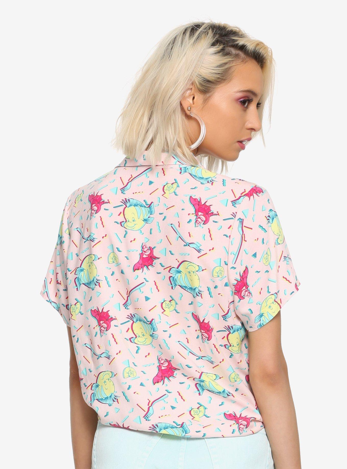 Disney The Little Mermaid 30th Anniversary Flounder & Sebastian Tie Front Woven Button-Up, , alternate