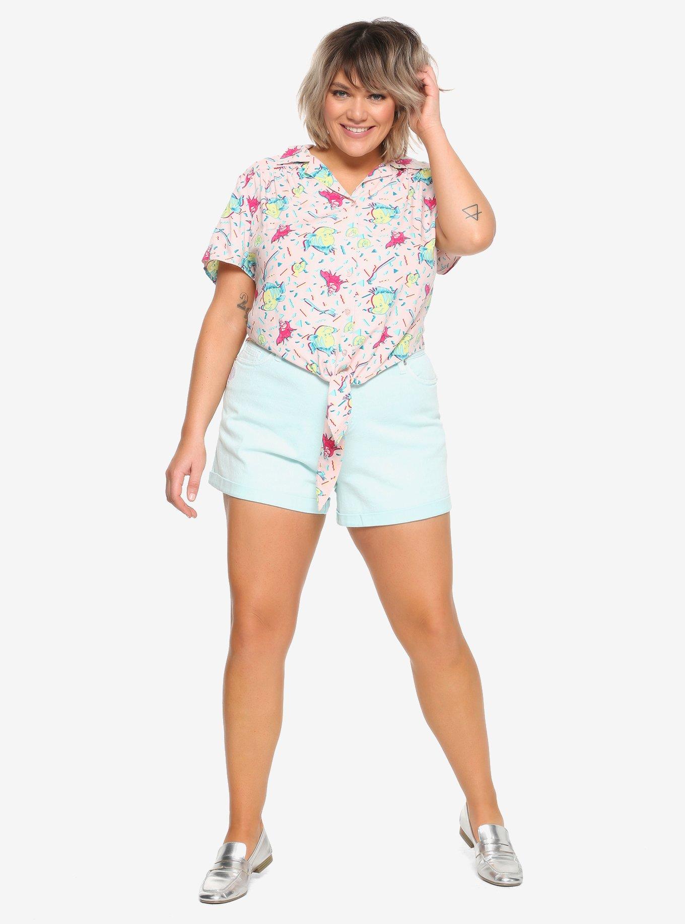 Disney The Little Mermaid 30th Anniversary Flounder & Sebastian Tie Front Woven Button-Up Plus Size, , hi-res