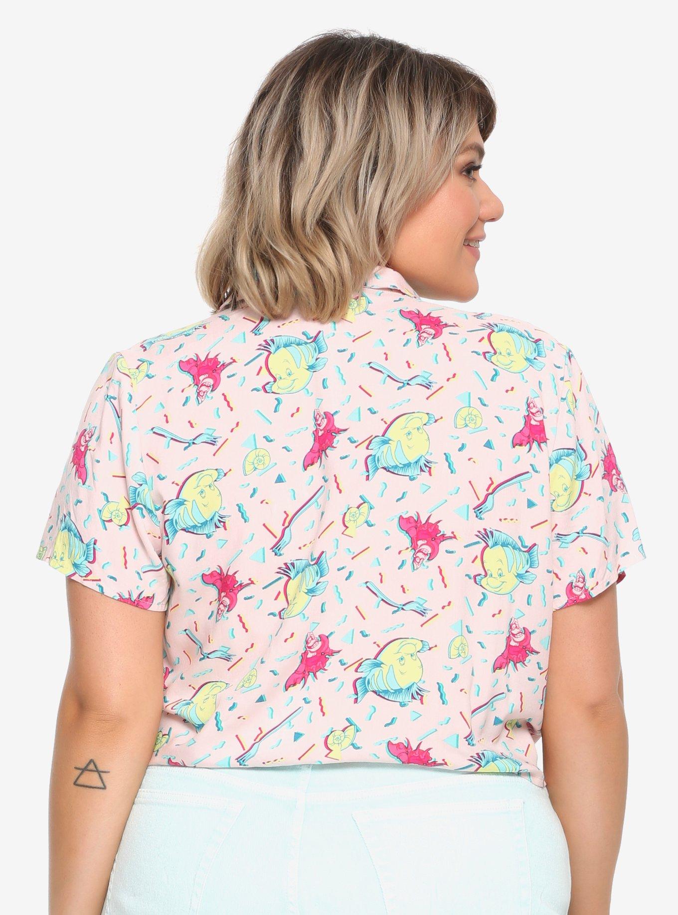 Disney The Little Mermaid 30th Anniversary Flounder & Sebastian Tie Front Woven Button-Up Plus Size, , alternate
