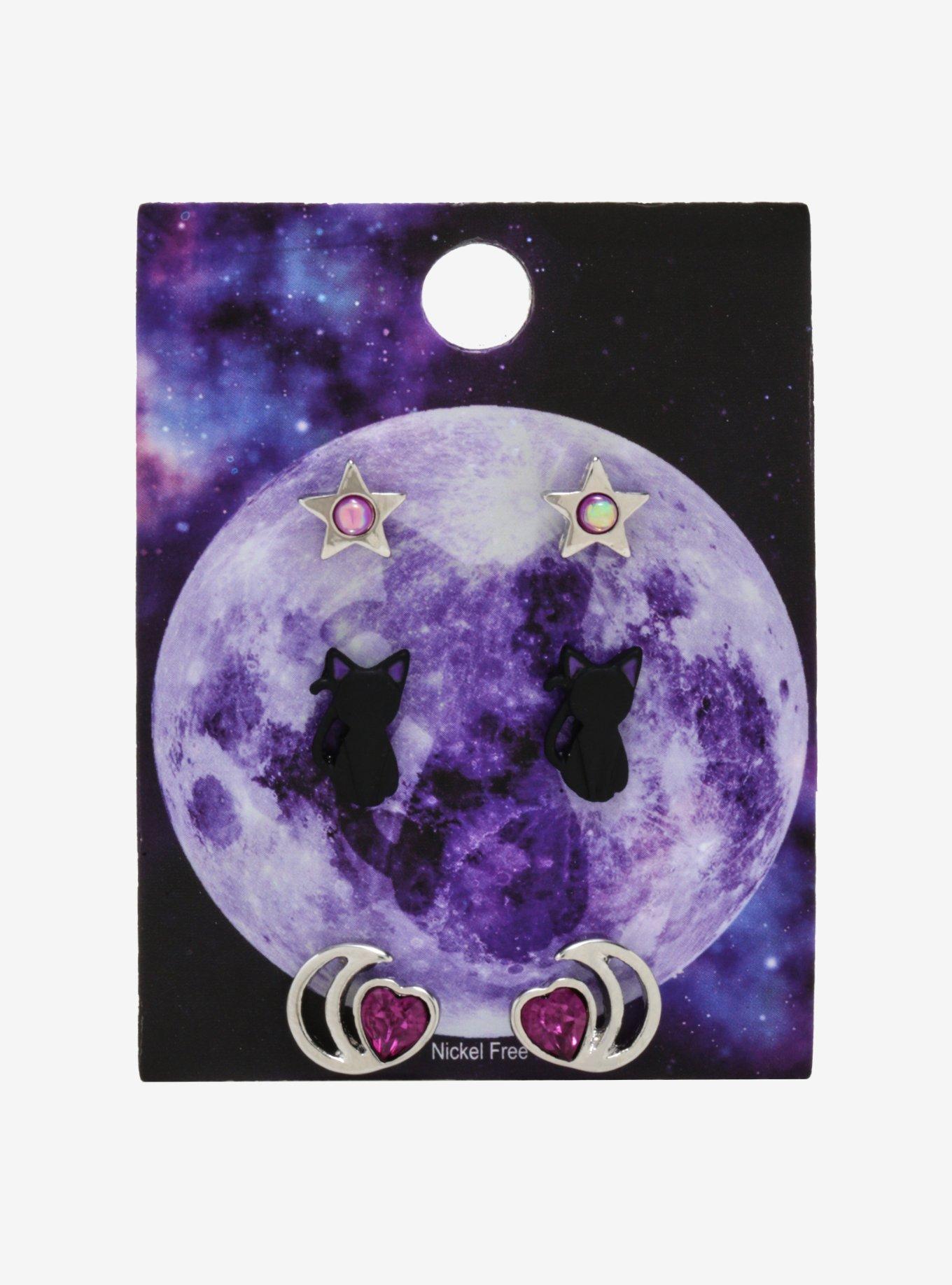 Cat Moon & Star Earring Set, , alternate