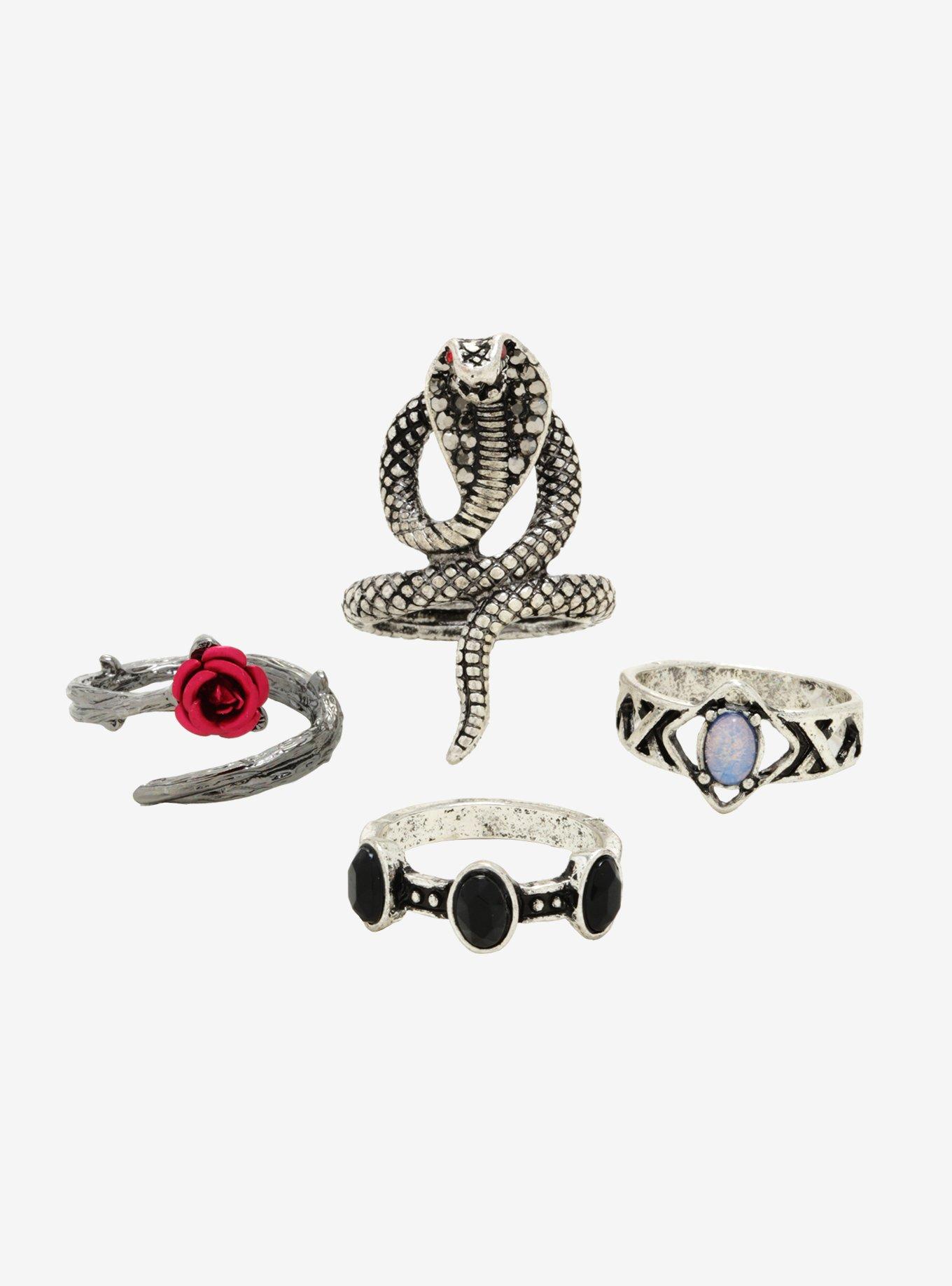 Snake & Rose Ring Set, , alternate