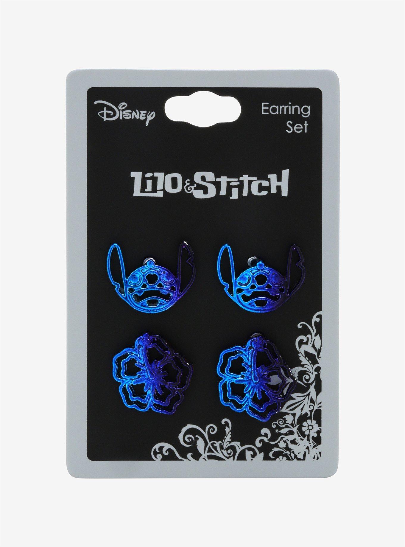 Disney Lilo & Stitch Anodized Hibiscus & Stitch Stud Earring Set, , alternate