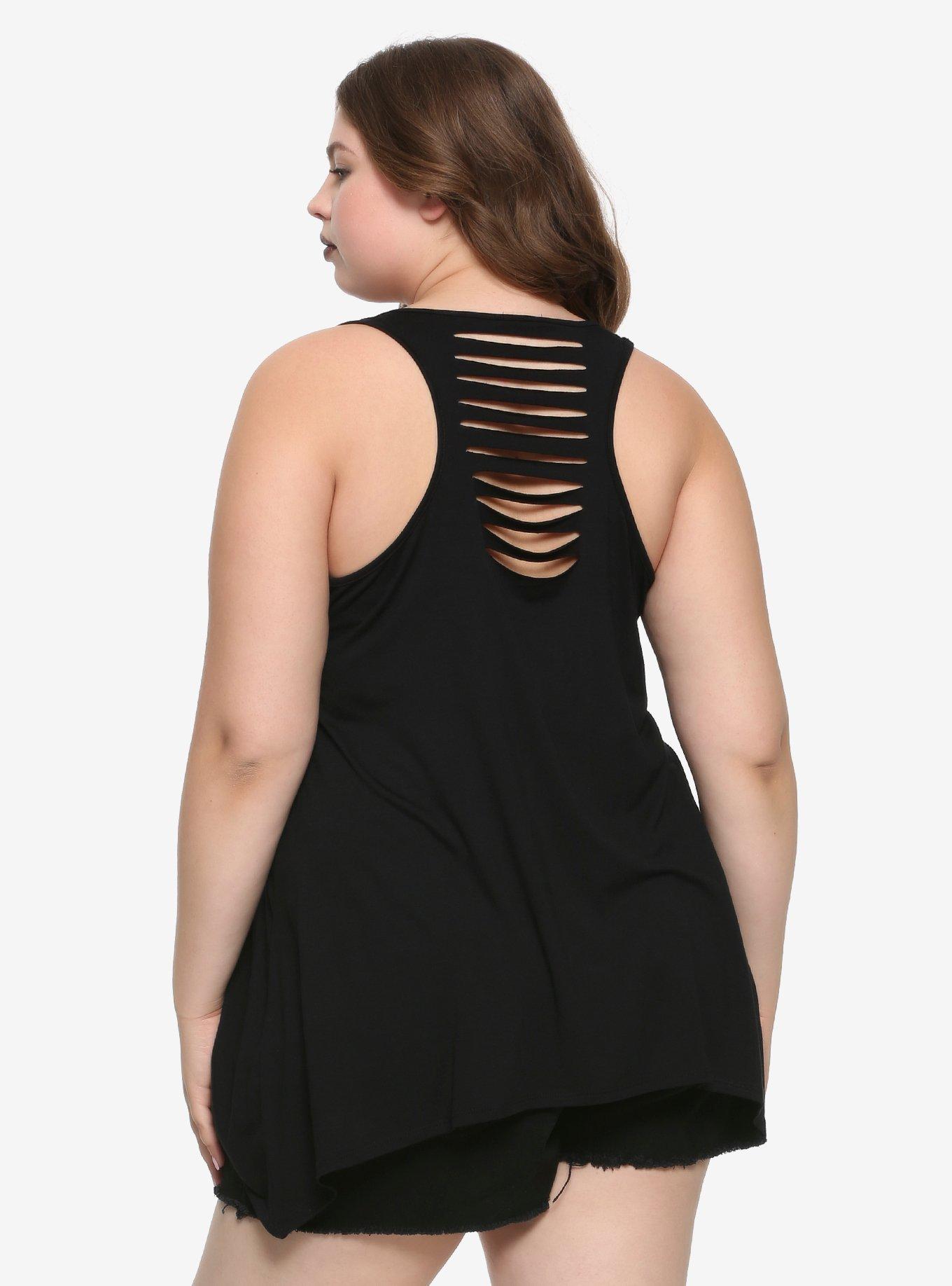 Rib Cage Slash Back Girls Tank Top Plus Size, , alternate