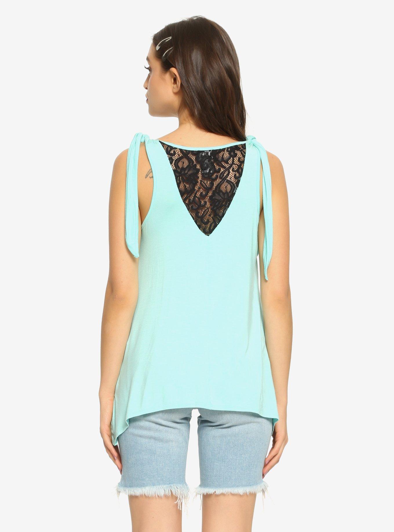 Glitter Skull Shoulder Tie Girls Tank Top, MINT, alternate