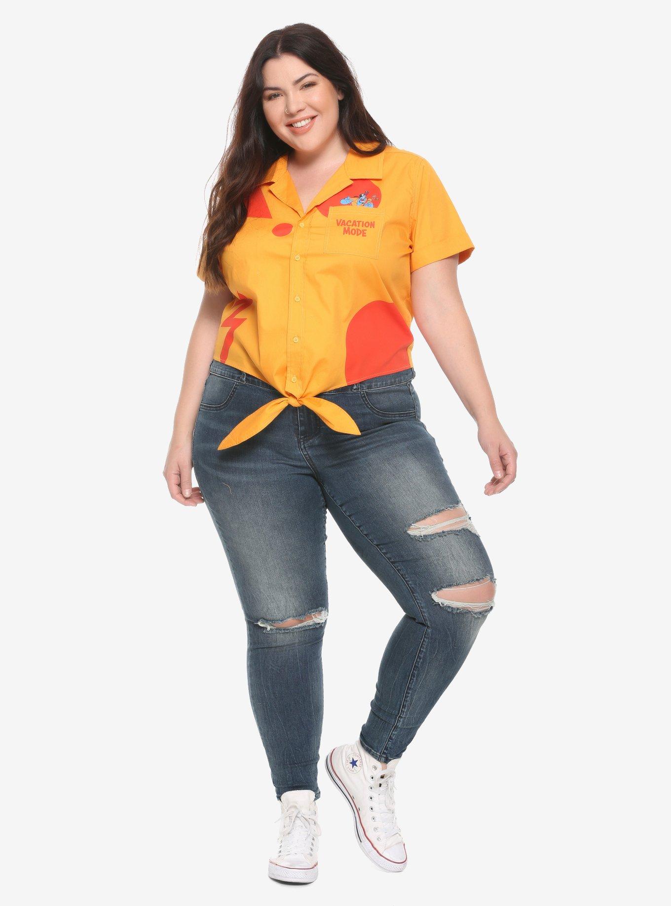 Disney Aladdin Genie Vacation Tie Front Woven Button-Up Top Plus Size, , hi-res