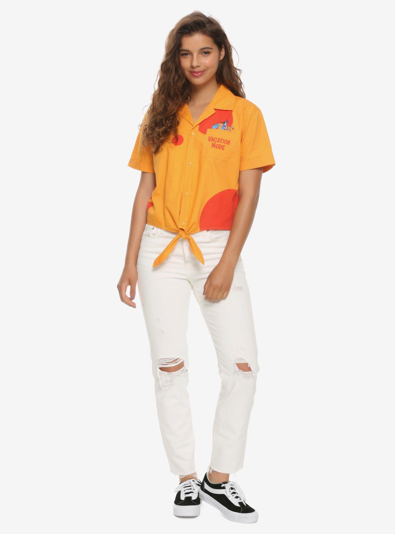 Disney Aladdin Genie Vacation Tie Front Woven Button-Up Top, , alternate