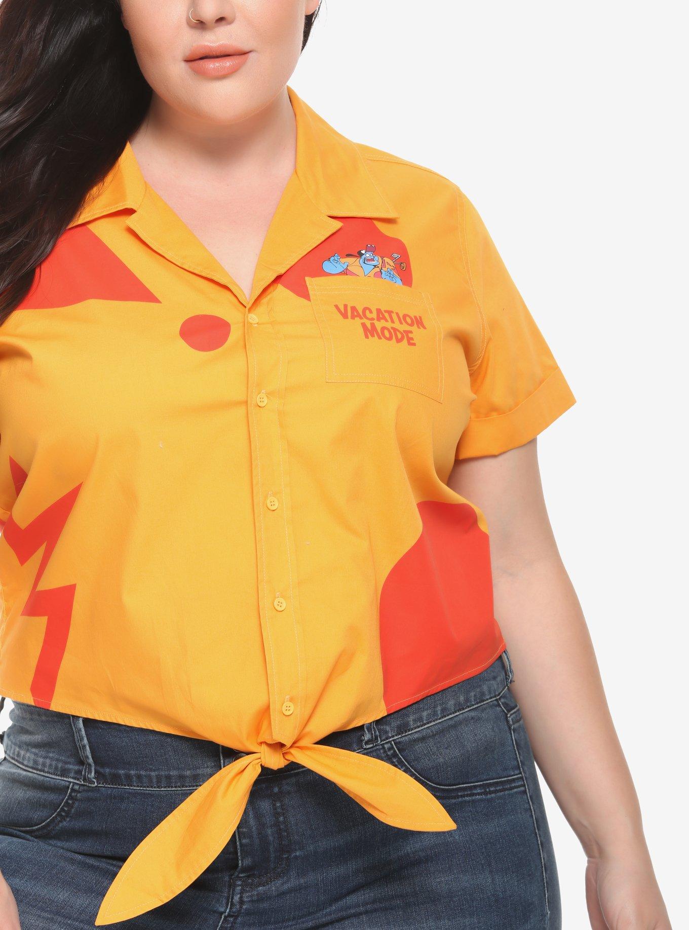 Her Universe Disney Aladdin Genie Vacation Tie Front Girls Woven Button-Up Top Plus Size, , alternate
