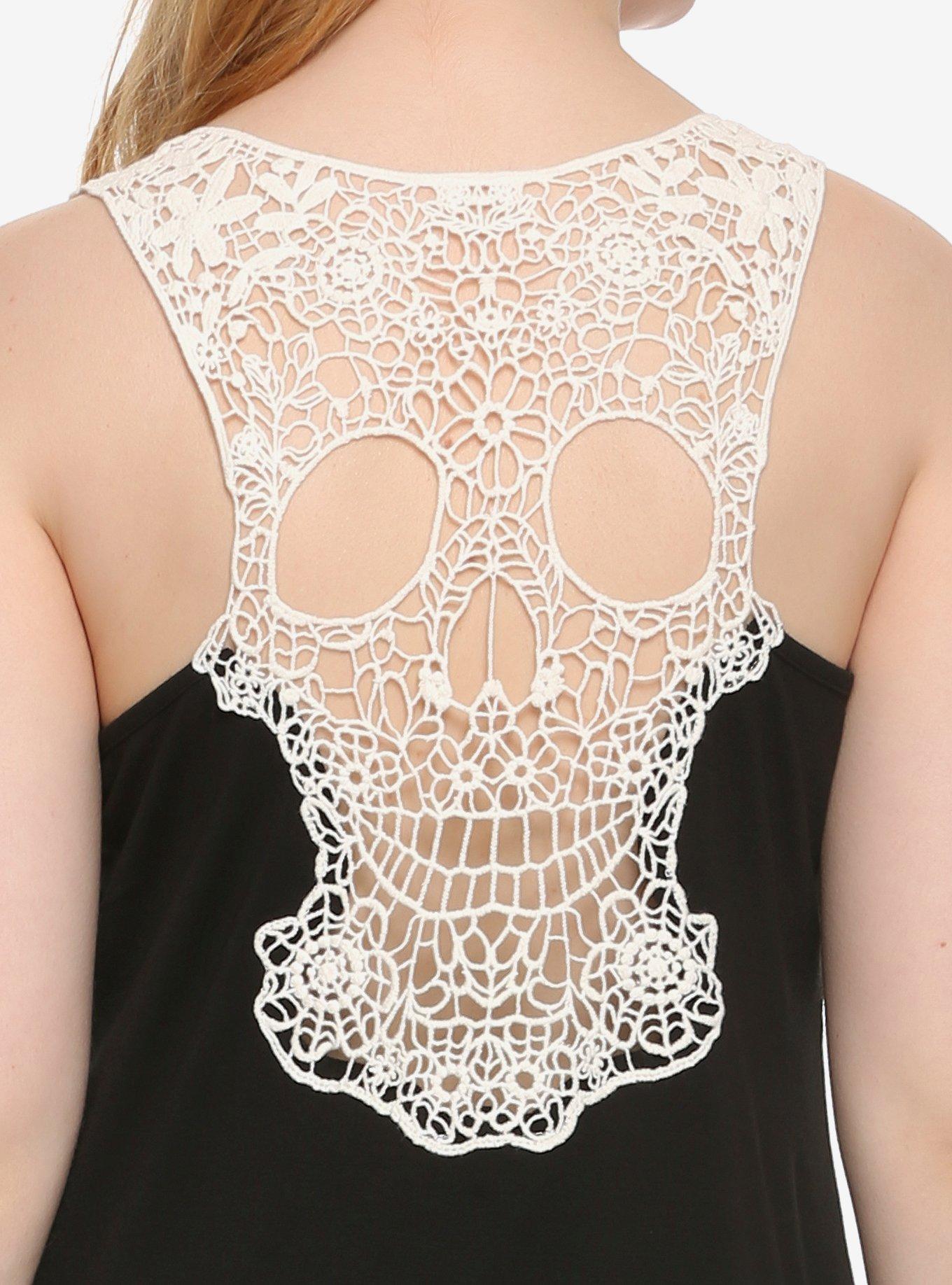 Black & Ivory Crocheted Skull Girls Tank Top, , alternate