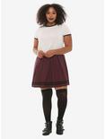 Burgundy With Black Stripe Pleated Skirt Plus Size, BURGUNDY, alternate