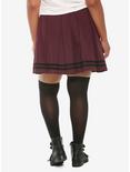 Burgundy With Black Stripe Pleated Skirt Plus Size, BURGUNDY, alternate