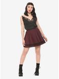 Burgundy With Black Stripe Pleated Skirt, , alternate