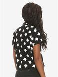 White Cat Silhouette Tie-Front Girls Woven Button-Up, , alternate