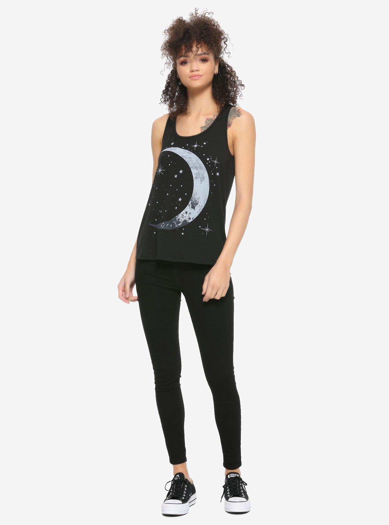 Moon & Sun Skulls Chiffon Back Girls Tank Top, BLACK, alternate