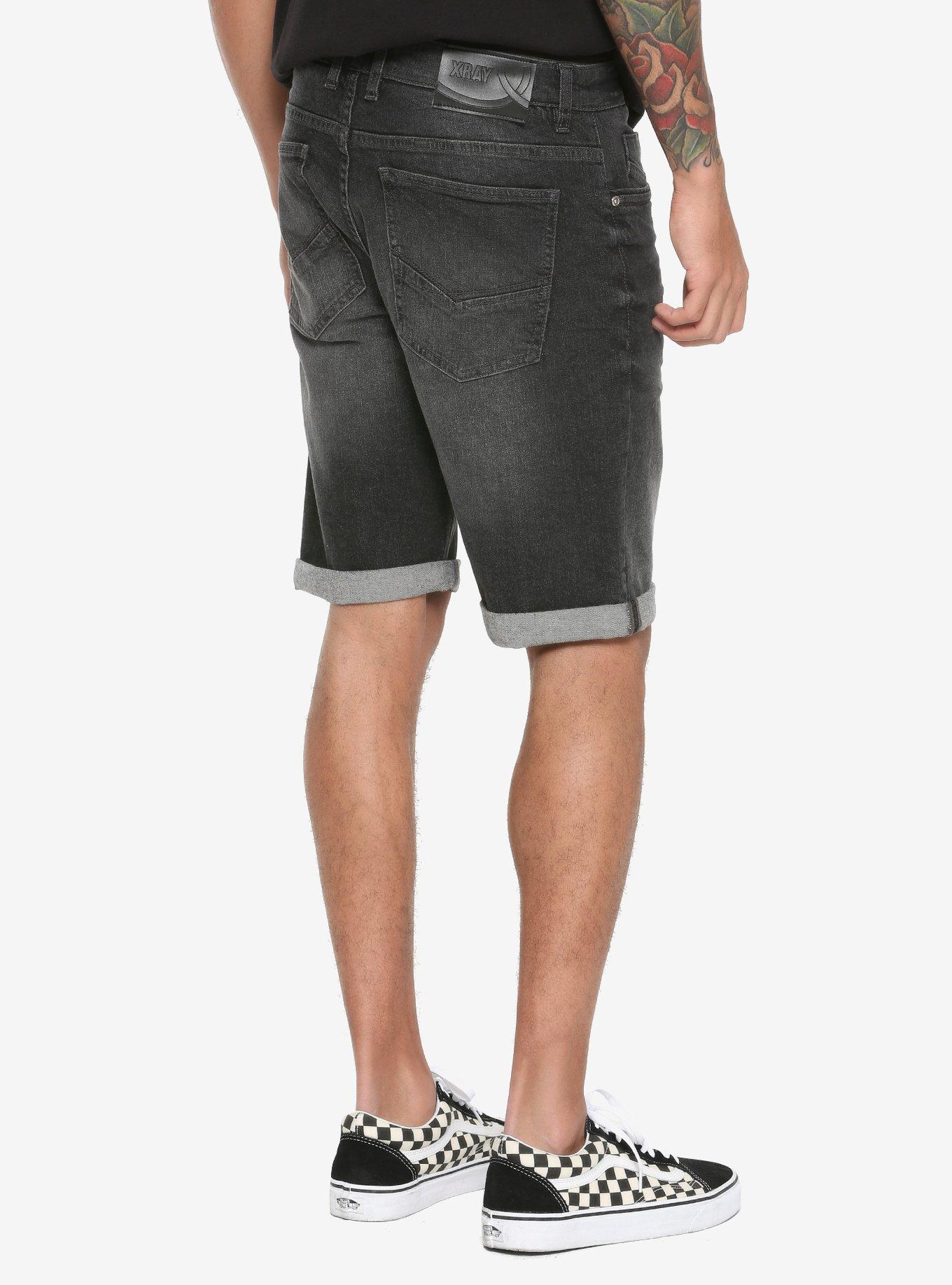 Grey Washed Skinny Denim Shorts, , alternate