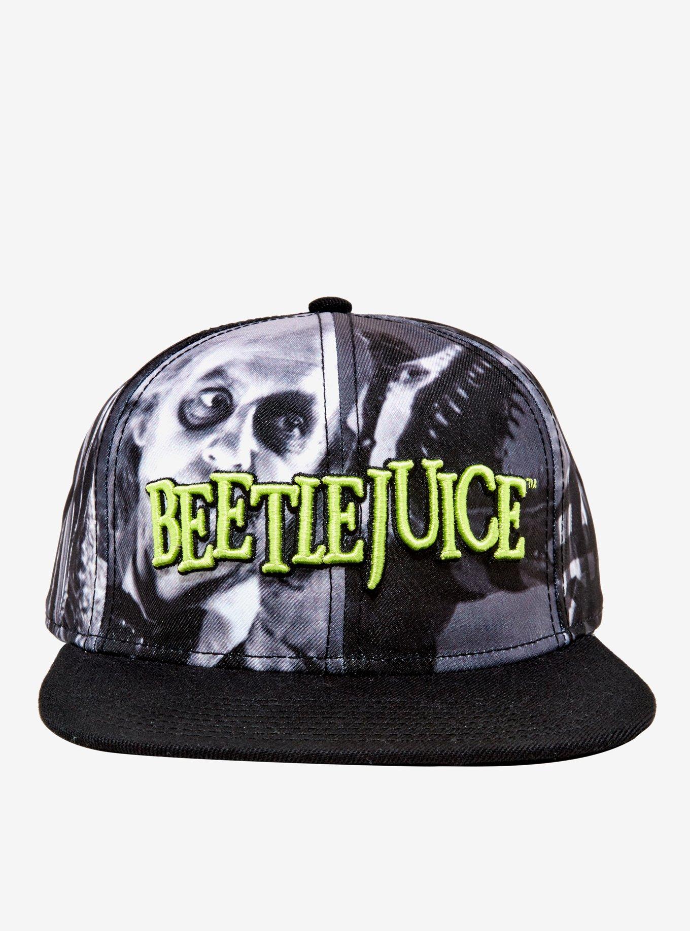 Beetlejuice Black & White Printed Snapback Hat, , alternate